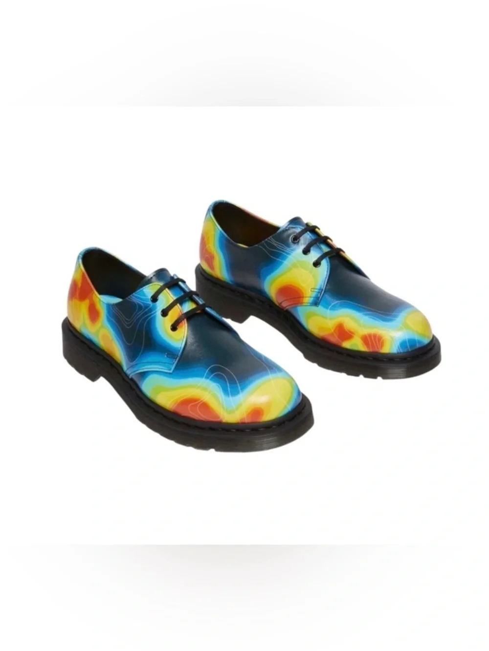 Dr martens unisex Black Leather Derby Shoes with Multicolor Heat-Map Print